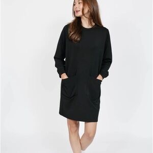 Smash + Tess Piper Microscuba Midi Dress Navy Blue XS Patch Pockets Tunic Comfy